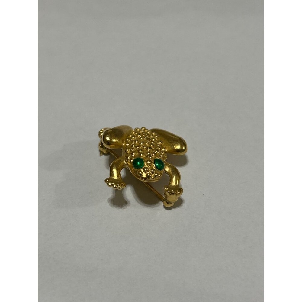 Carolee Vintage Gold-Plated Frog Brooch With Green Enamel Eyes